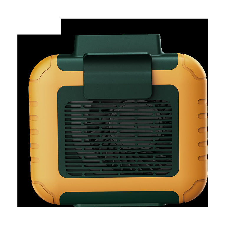 Yellow and green portable fan on a white background