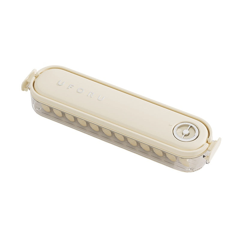 Small rectangular device with a brand name on a white background