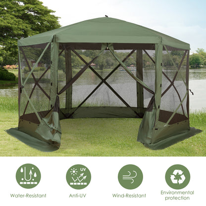 6-Sided Hexagon Pop Up Party Tent - 12' x 12' with Mesh Walls