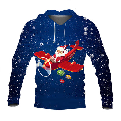 Hoodie with Santa Claus on a sleigh design against a blue background