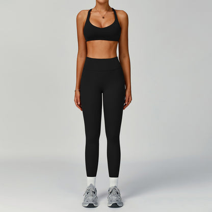 Women's Pure Color Tight Hollow-Out Beauty Back Sports Outfit