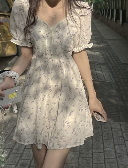 Summer New Wear Cream Puff Sleeve Dress