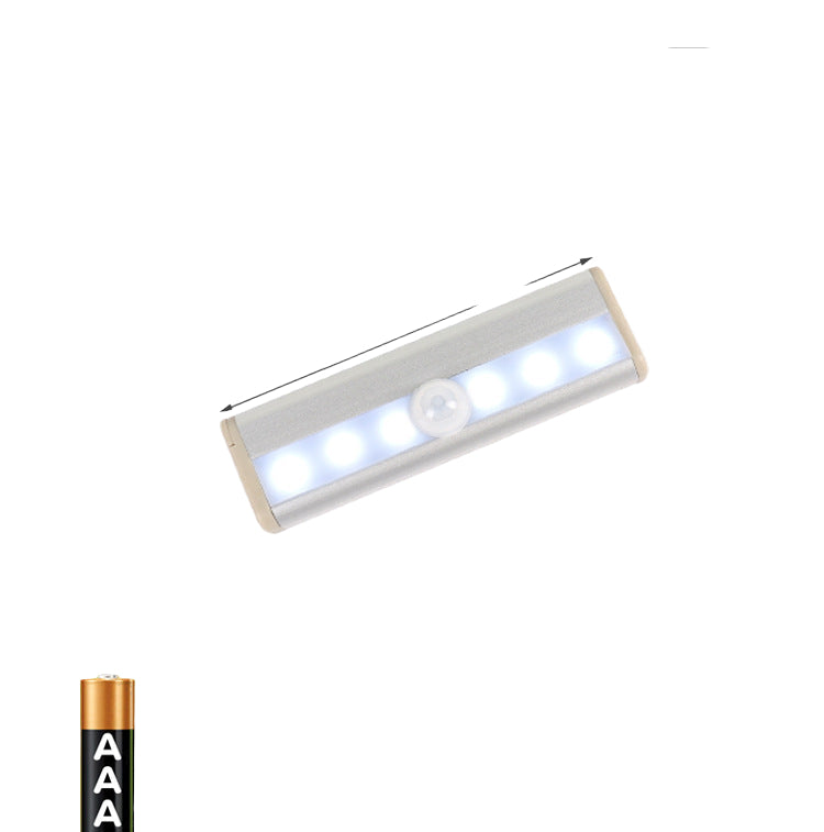 LED light strip with dimensions and battery information on a white background
