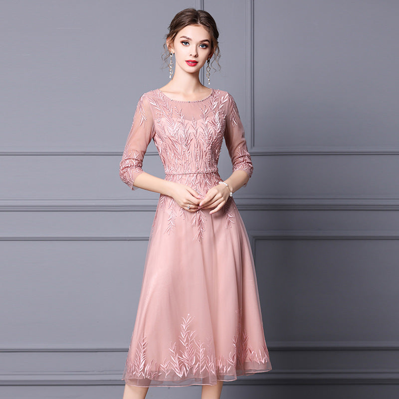 Beaded Embroidery Medium Length Formal Occasion Dress Skirt