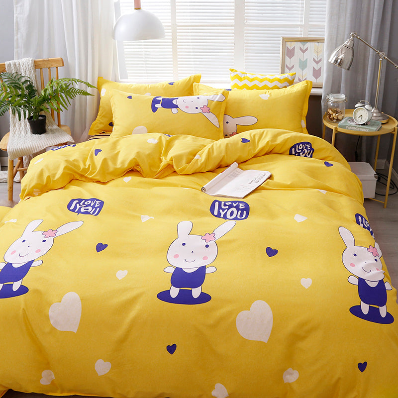 Brushed Aloe Cotton Four-piece Small  Bed Sheet Duvet Cover Student Dormitory