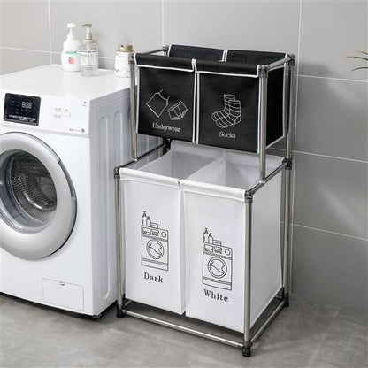 Laundry Basket 2 Tiers Laundry Sorter With 4 Removable Bags For Sorting Clothes, Laundry, Light, Dark Laundry