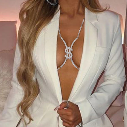 Rhinestone Chest Body Chain – Glamorous Nightclub Jewelry