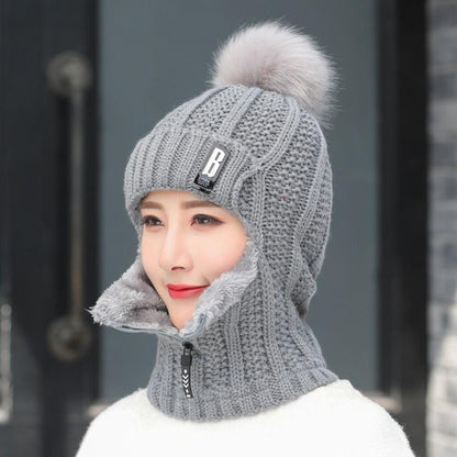 Windproof and cold-proof zipper woolen hat
