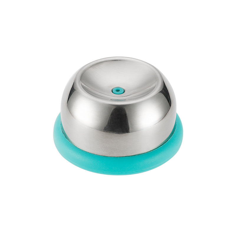 Round metallic object with a turquoise base on a white background