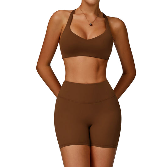 Women's Pure Color Tight Hollow-Out Beauty Back Sports Outfit