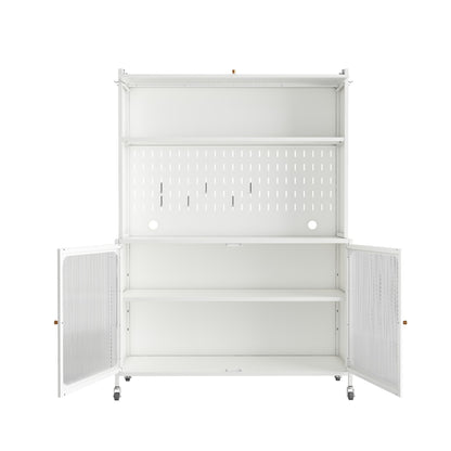Kitchen Pantry Cabinet, Tall Storage Cabinet With Glass Doors & Adjustable Shelves, Cabinet Cupboard For Kitchen, Living Room, Dinning Room, White