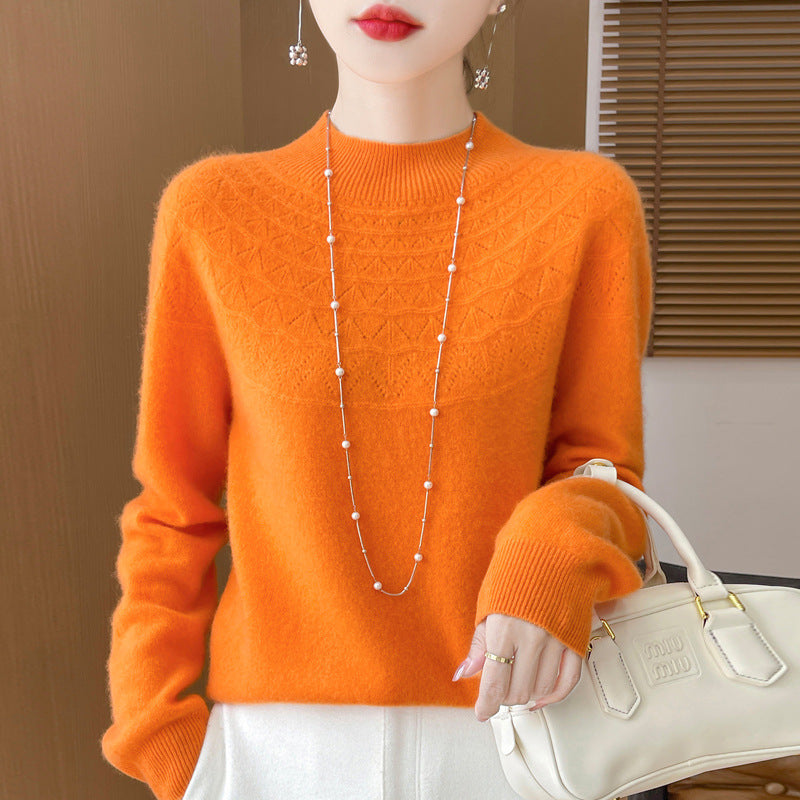 Front Line Ready-made Garments Half-collar Wool Sweater Women's Inner Wearing Hollow-out Loose Knitted Base
