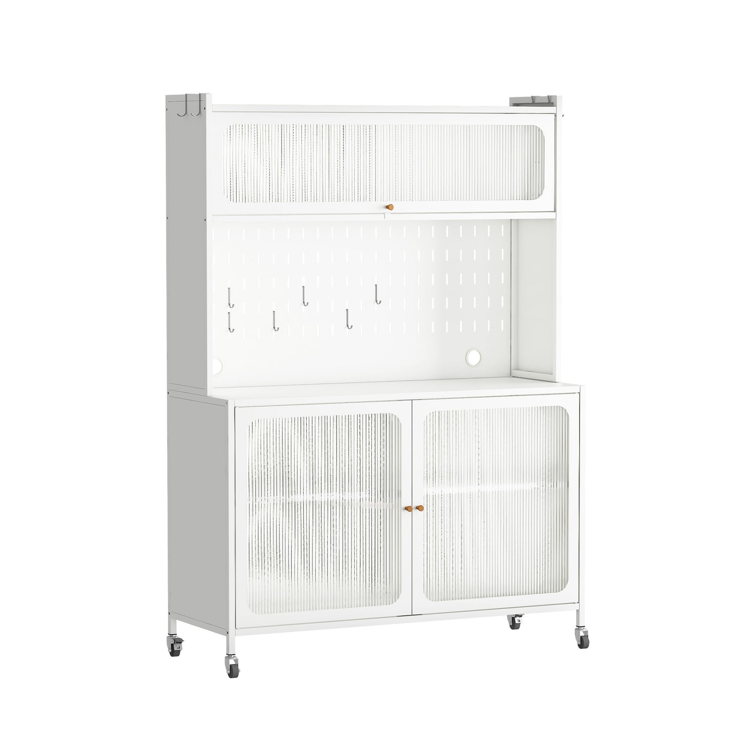 Kitchen Pantry Cabinet, Tall Storage Cabinet With Glass Doors & Adjustable Shelves, Cabinet Cupboard For Kitchen, Living Room, Dinning Room, White