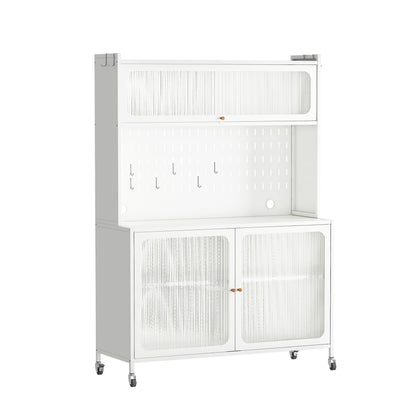 Kitchen Pantry Cabinet, Tall Storage Cabinet With Glass Doors & Adjustable Shelves, Cabinet Cupboard For Kitchen, Living Room, Dinning Room, White