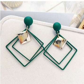 Exaggeration Frosted Square Double Layer Long Drop Earrings