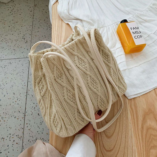 Woven Shoulder Bag For Women's Large Capacity Bucket Bag