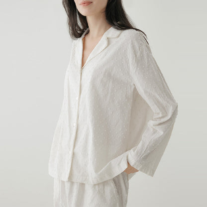Home Wear Girls' Jacquard Polo Collar Top Pants Suit
