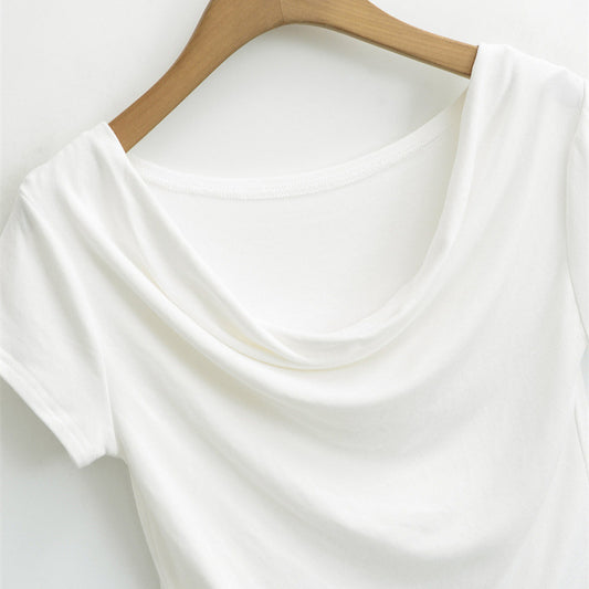 Graceful European And American Style Swing Collar Base Knitting Short Sleeve