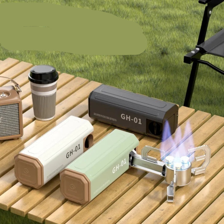 Deformable cassette furnace on a wooden table with a grassy background