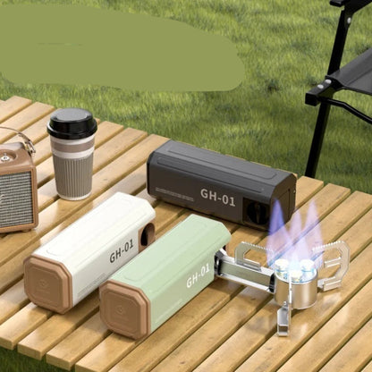 Deformable cassette furnace on a wooden table with a grassy background