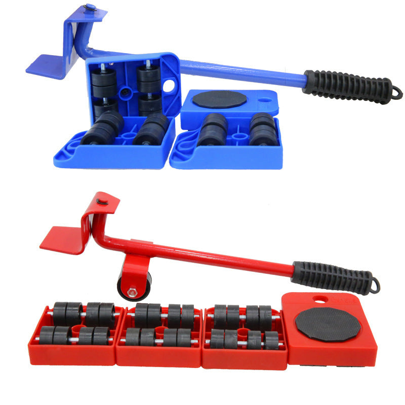 Set of blue and red tools with black components on a white background