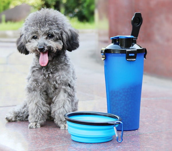 2-in-1 Pet Water Bottle Dispenser - Travel Portable Dog Cat Drinking Silicone Bowl