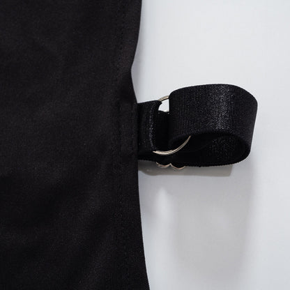 Black belt with a gold buckle on a mannequin against a white background