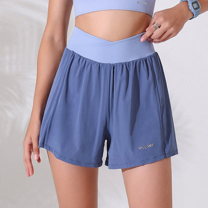 High Waist Anti-Exposure Fake Two-Piece Sports Shorts