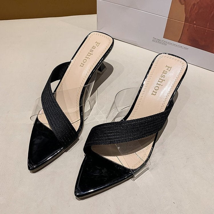 Elegant Pointed Stiletto Transparent Cross-Strap Sandals for Women