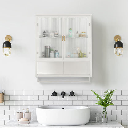 Modern Two-Door Wall Cabinet With Glass Doors And Open Shelf