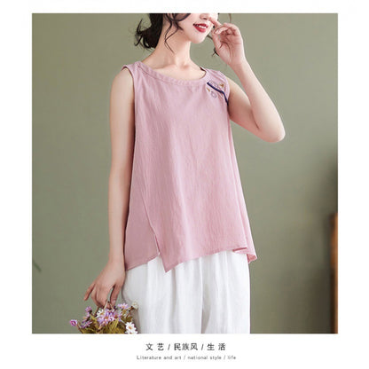 Cotton Linen Vest Female Artistic Embroidery Outer Wear Inner Wear