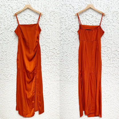 Summer Pure Color Split Dress Women