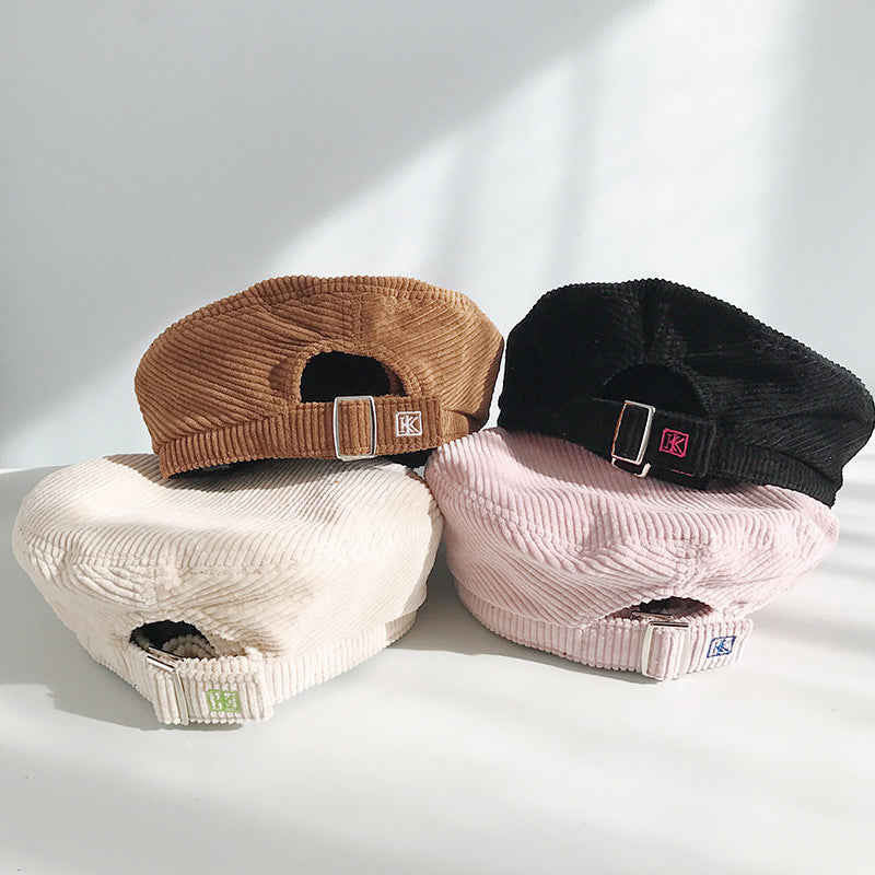 Women's Embroidered Letter Beret Versatile Corduroy