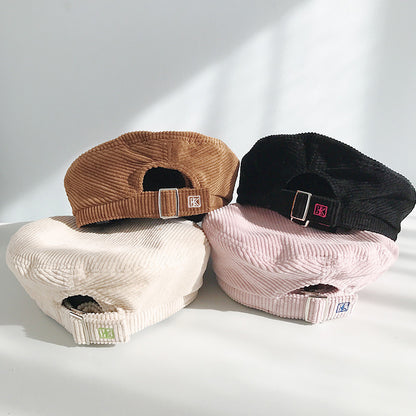 Women's Embroidered Letter Beret Versatile Corduroy