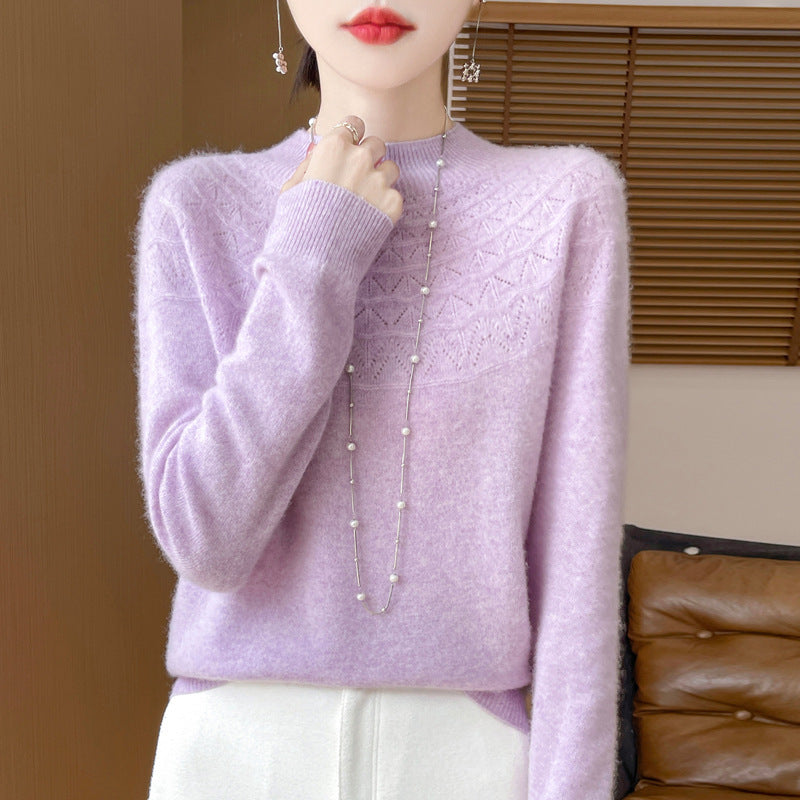 Front Line Ready-made Garments Half-collar Wool Sweater Women's Inner Wearing Hollow-out Loose Knitted Base