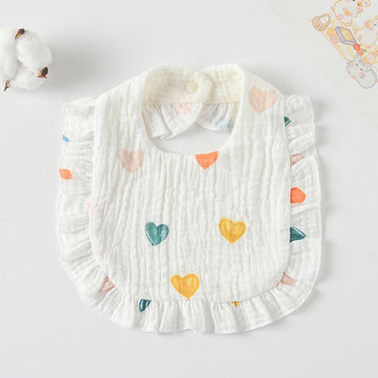 Baby Bib Ruffled Cotton Printed Gauze Lace Bib
