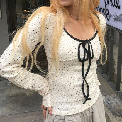 Polka Dot Long Sleeve T-shirt Female Spring Autumn Winter Inner Wear Base