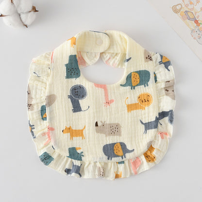 Baby Bib Ruffled Cotton Printed Gauze Lace Bib