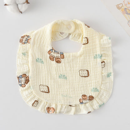 Baby Bib Ruffled Cotton Printed Gauze Lace Bib