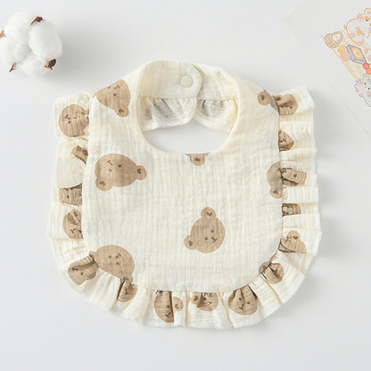 Baby Bib Ruffled Cotton Printed Gauze Lace Bib
