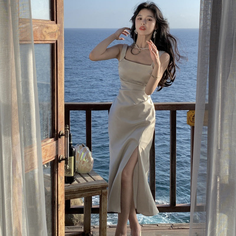 White Suspender Satin Dress Female Summer