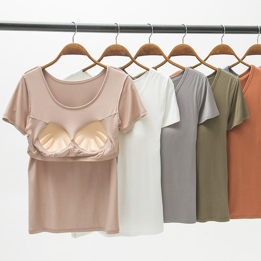 Summer Modal Women's Short-sleeved T-shirt With Chest Pad Solid Color