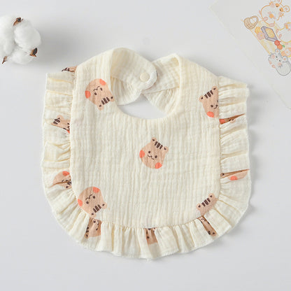 Baby Bib Ruffled Cotton Printed Gauze Lace Bib