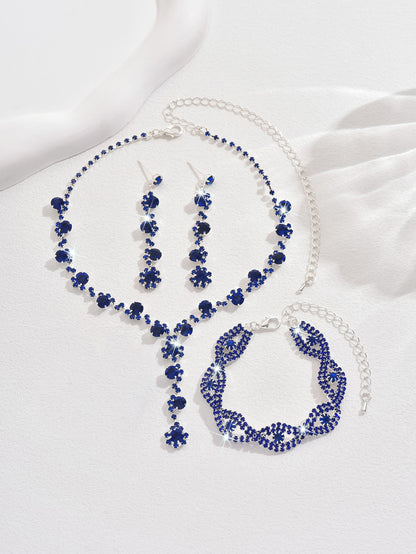 Fashion Crystal Necklace Ear Stud Bracelet Jewelry Accessories