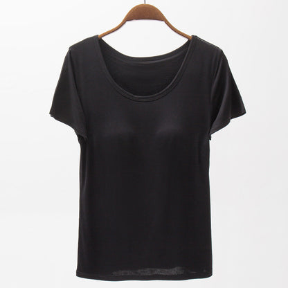 Summer Modal Women's Short-sleeved T-shirt With Chest Pad Solid Color