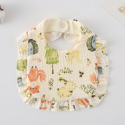 Baby Bib Ruffled Cotton Printed Gauze Lace Bib