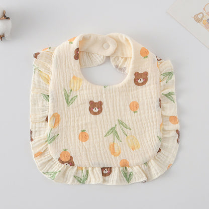 Baby Bib Ruffled Cotton Printed Gauze Lace Bib