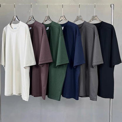 Retro Patchwork Short Sleeve Pure Color Minimal Versatile T-Shirt for Men and Women