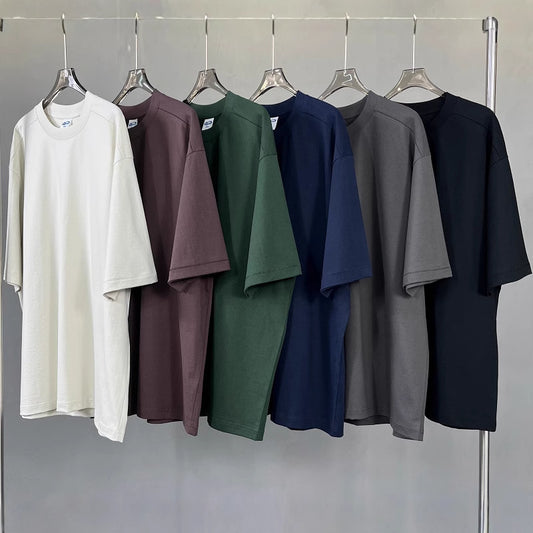 Retro Patchwork Short Sleeve Pure Color Minimal Versatile T-Shirt for Men and Women