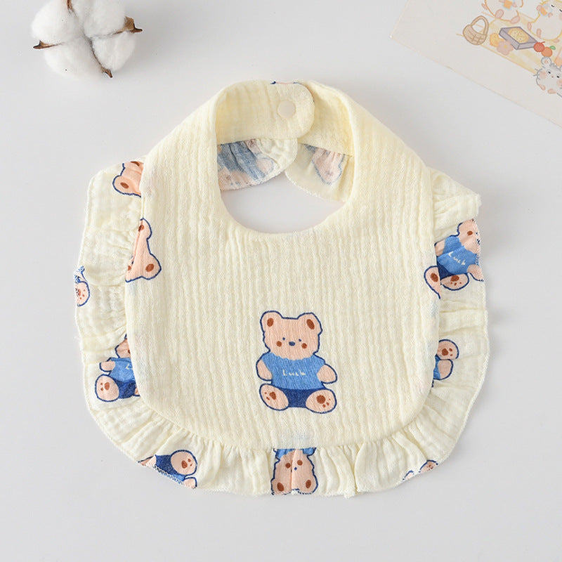Baby Bib Ruffled Cotton Printed Gauze Lace Bib